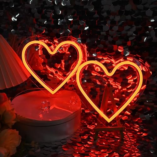 Britrio Red Heart Neon Sign for Girls Room Dorm Bedroom Wall Decor Art 2 Pcs LED Neon Heart Light Sign Wedding Anniversary Birthday Party Home Decor