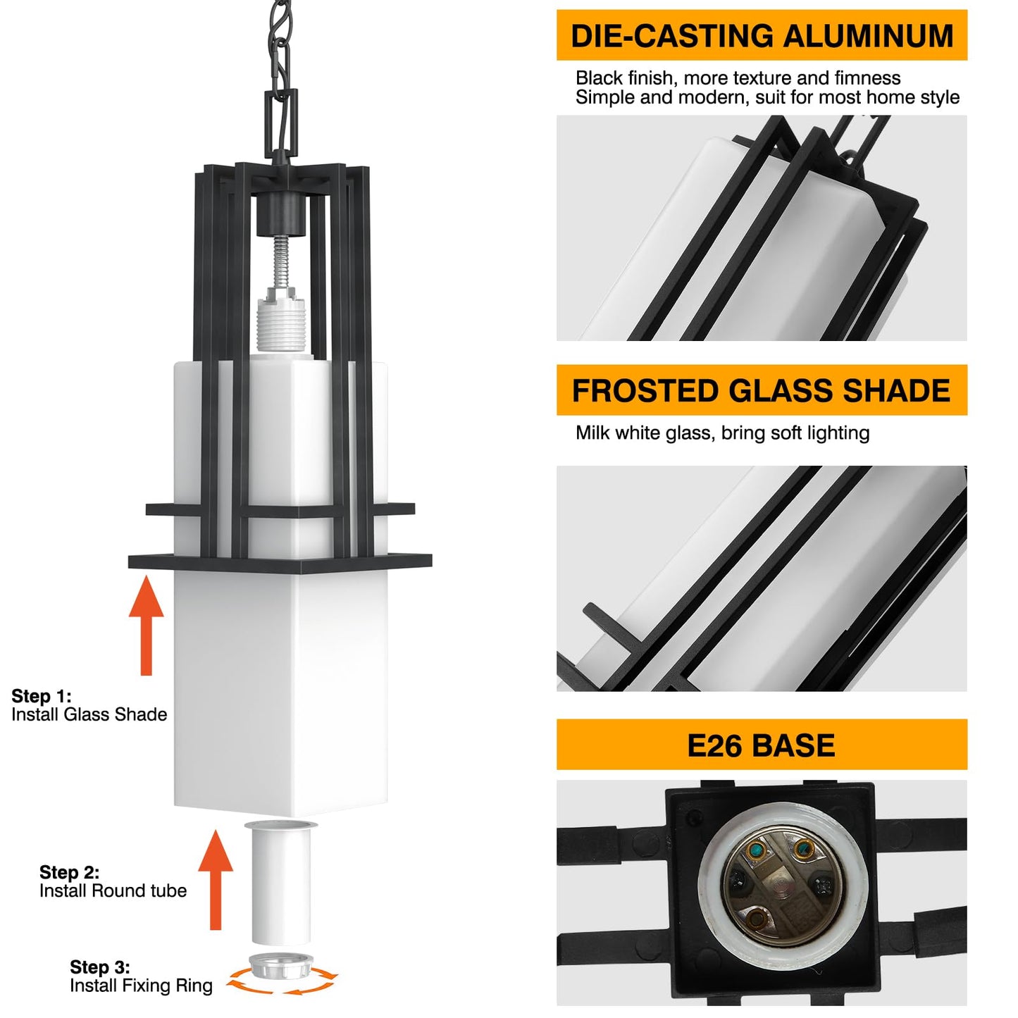 Yoenecea Outdoor Pendant Light Fixture - Aluminum Exterior Hanging Lantern, Outdoor Hanging Light with Black Adjustable Chain Outdoor Pendant Lights