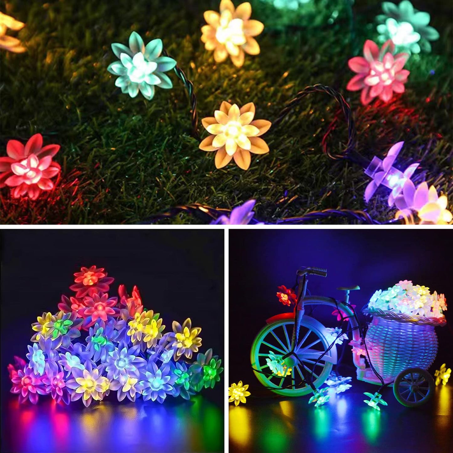 ITICdecor Solar Flower String Lights Outdoor Waterproof 50 LED Solar String Lights for Outside Decorative for Garden Fence Patio Yard Christmas Tree