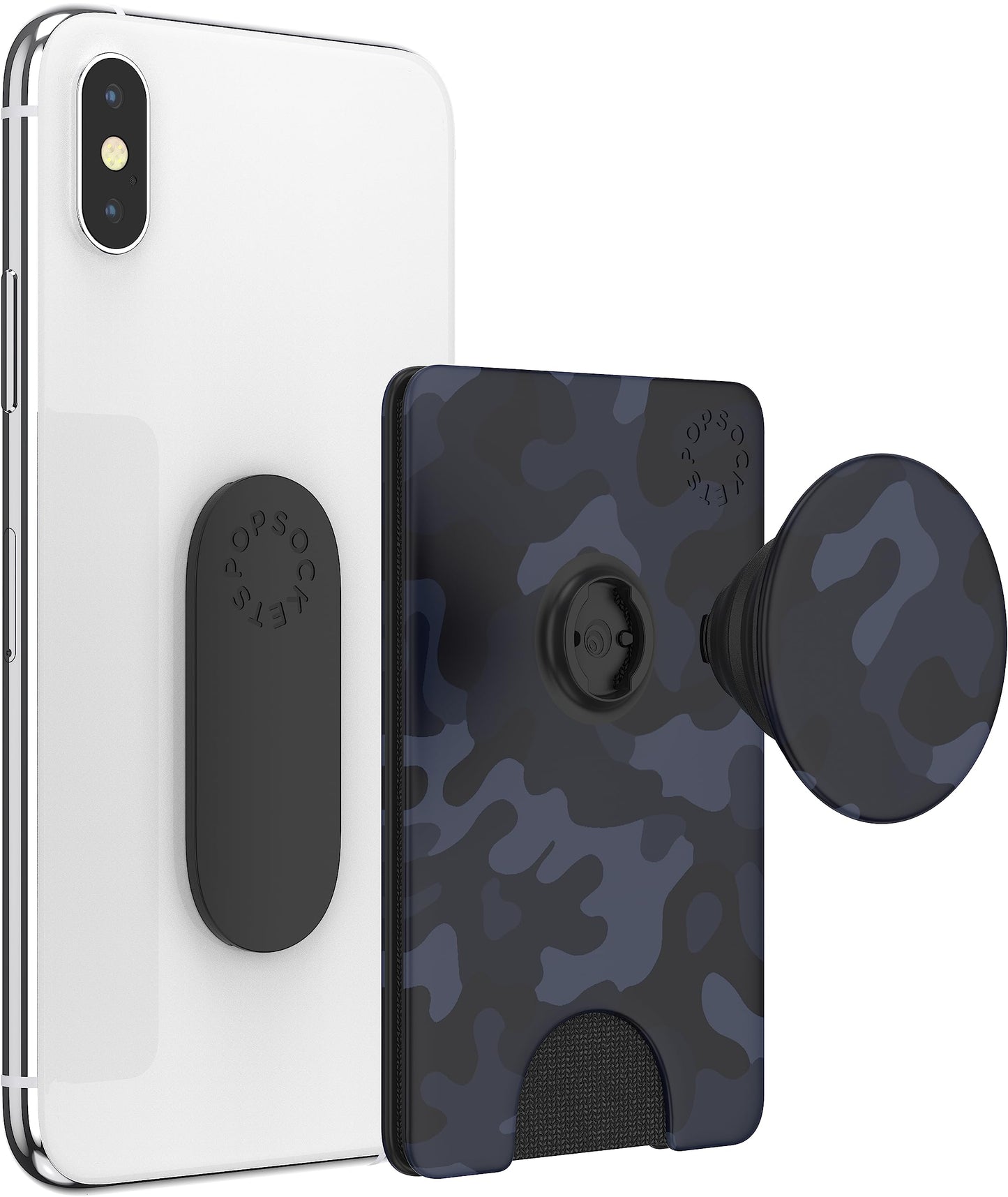 PopSockets PopWallet+ with Swappable PopTop: Phone Grip, Phone Stand, and Wallet for Cards, Removable, Camo of The Night