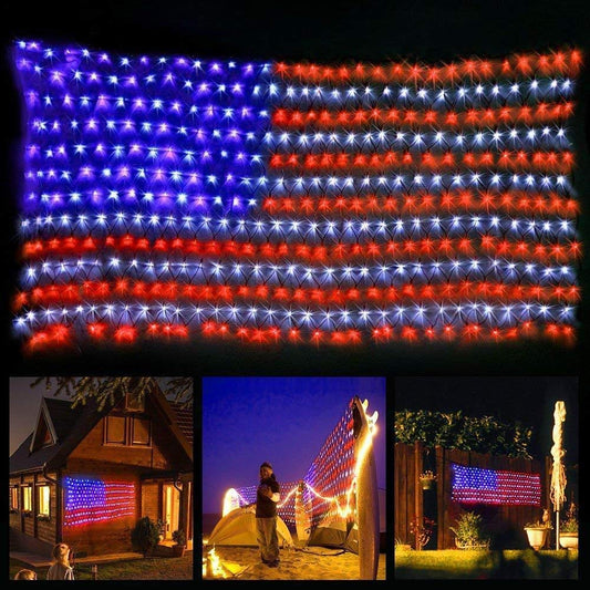 American Flag String Lights, Waterproof Led Flag Net Light, with 420 Super Bright LED, for Yard Garden Decoration, Festival, Holiday, Party
