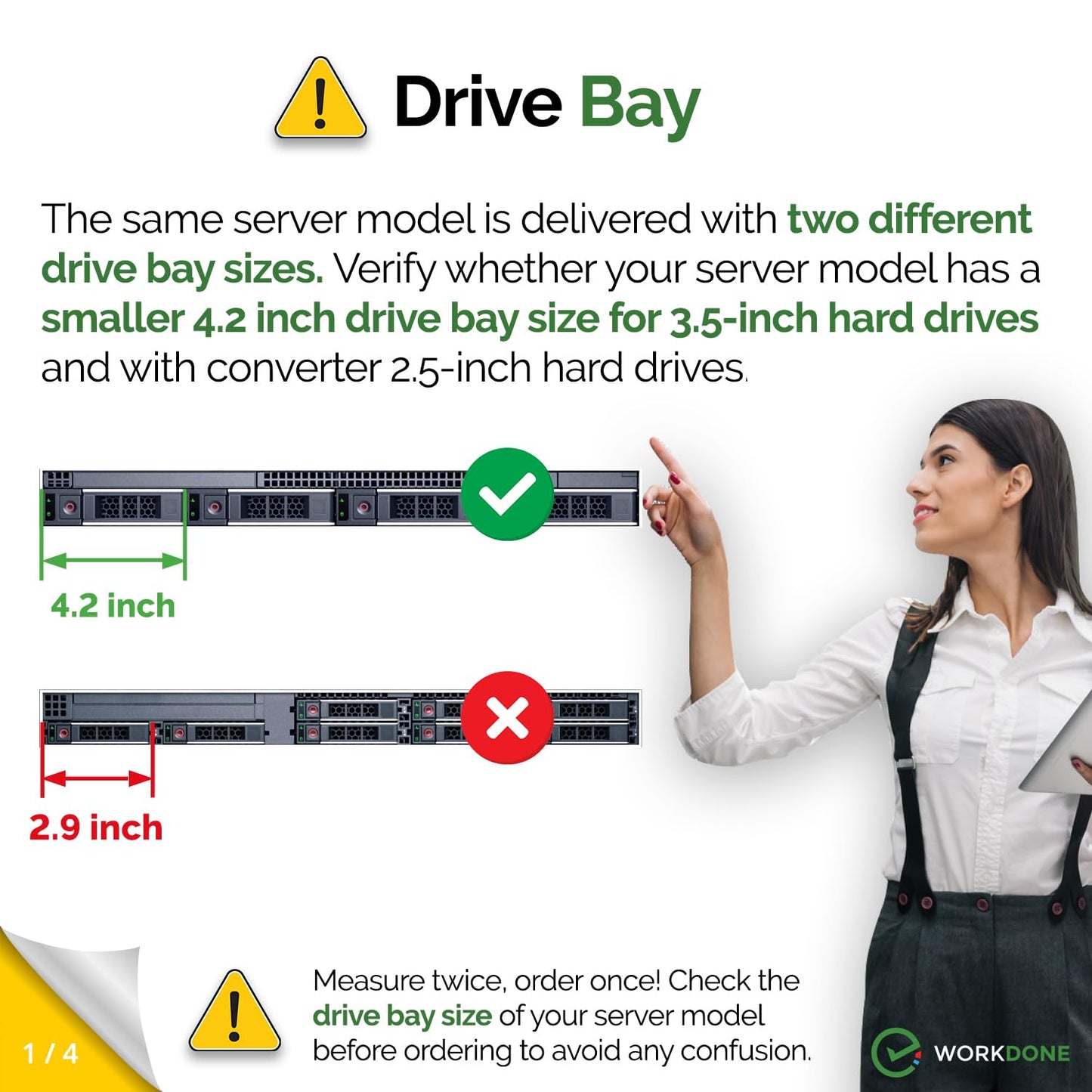 WORKDONE 3.5 inch Drive Caddy with 2.5 inch HDD Adapter - Compatible for Dell PowerEdge Servers - T360 R760 R640 R540 R440 R340 R550 R450 R650xs