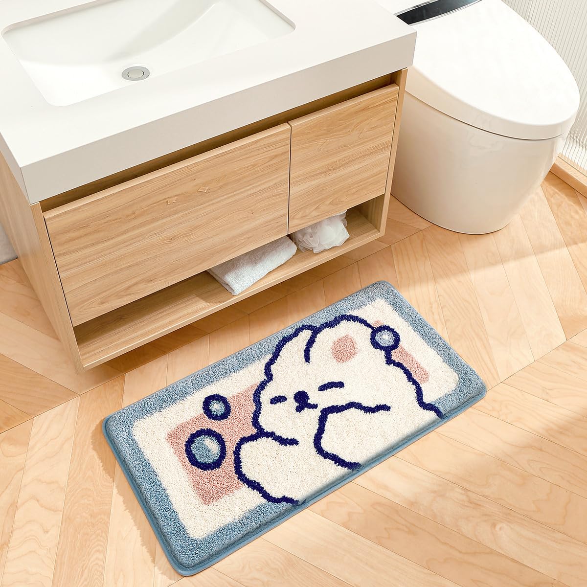 Molesun Rabbit Bathroom Rug Mat, Extra Soft and Absorbent Cute Bath Rugs, Machine Wash Dry, Animal Non-Slip Carpet Mat for Tub, Shower, and Bath…