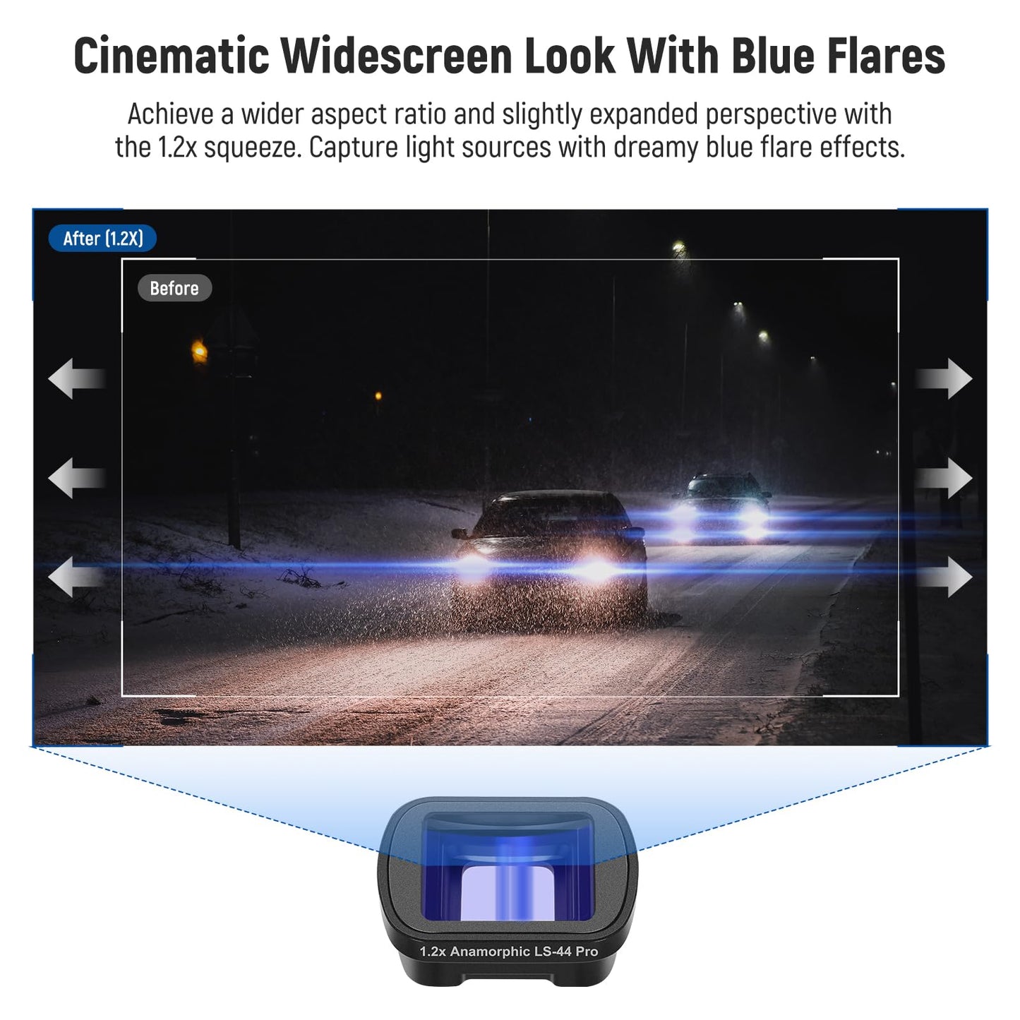 NEEWER 3 Pack ND Filter Set (Variable ND2-32, CPL, 1/4 Black Diffusion) & 0.75X Wide Angle Lens, 2X Macro Lens, 1.2X Blue Anamorphic Lens, Screen