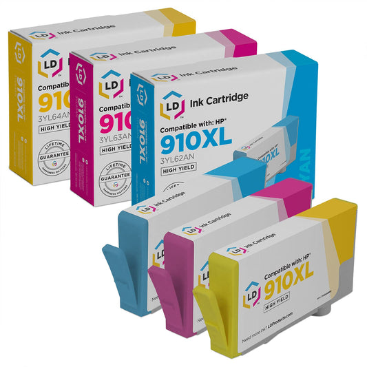 LD Products Remanufactured Ink Cartridge Replacements for HP 910XL High Yield (Cyan, Magenta Yellow, 3-Pack) for use with Printers OfficeJet Pro 8010