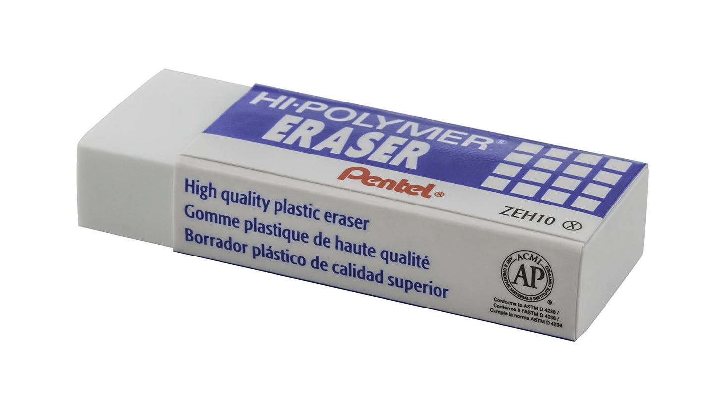 Pentel® Hi-Polymer Block Eraser, Large, White 6 pack (ZEH10BP3P2)