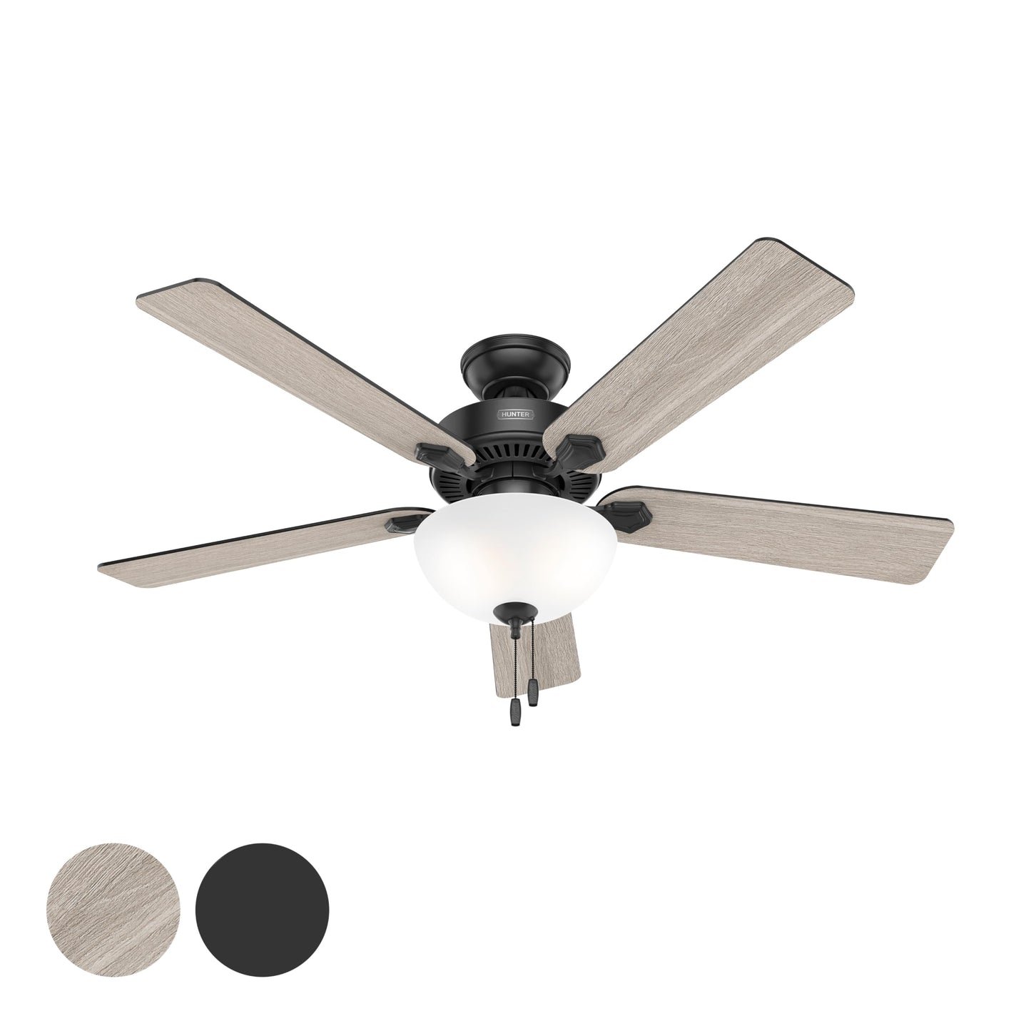 Hunter Fan 52 Inch Casual Matte Black Finish Indoor Ceiling Fan with LED Light Kit and Pull Chain (Renewed)