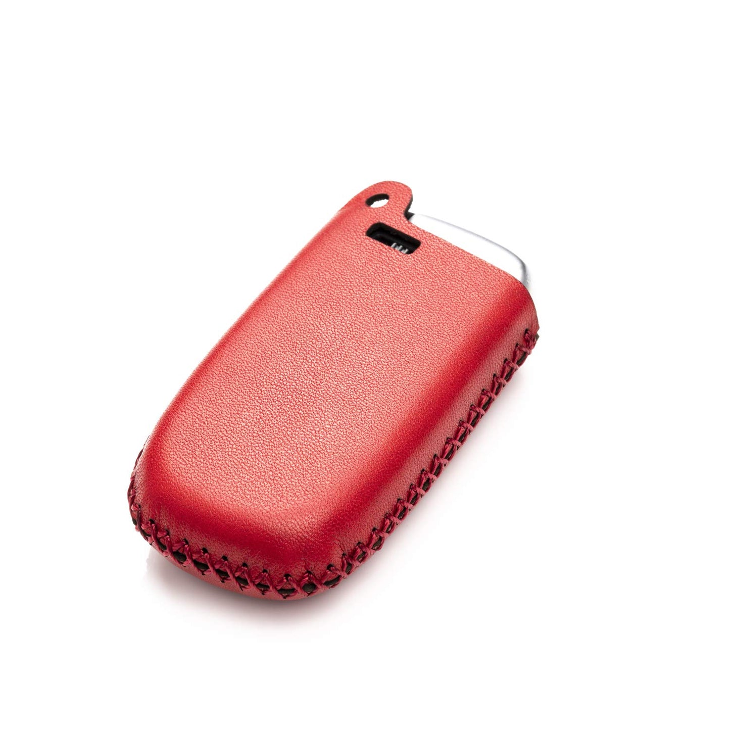 Vitodeco Genuine Leather Smart Key Keyless Remote Entry Fob Case Cover Compatible for Jeep, Dodge, Chrysler (2014 - 2022 Models) - 3 to 5 Buttons, Red