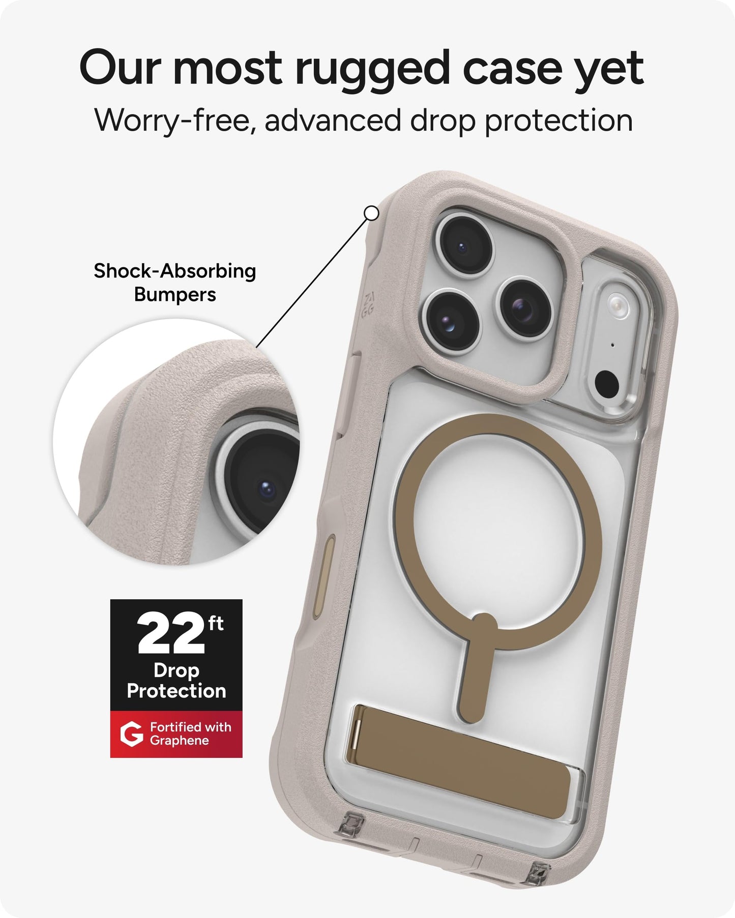 ZAGG Rainier Case with Kickstand for iPhone 17 Pro - Black, Graphene 22ft (7m) Drop Protection, Lanyard Attach Points, MagSafe, Wireless Charging