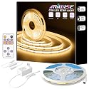 MIWISE COB LED Strip,LED Strip Light 2700K Warm White 20ft Dimmable Super Bright 24V,High Density Flexible Tape Light with RF Remote Timer