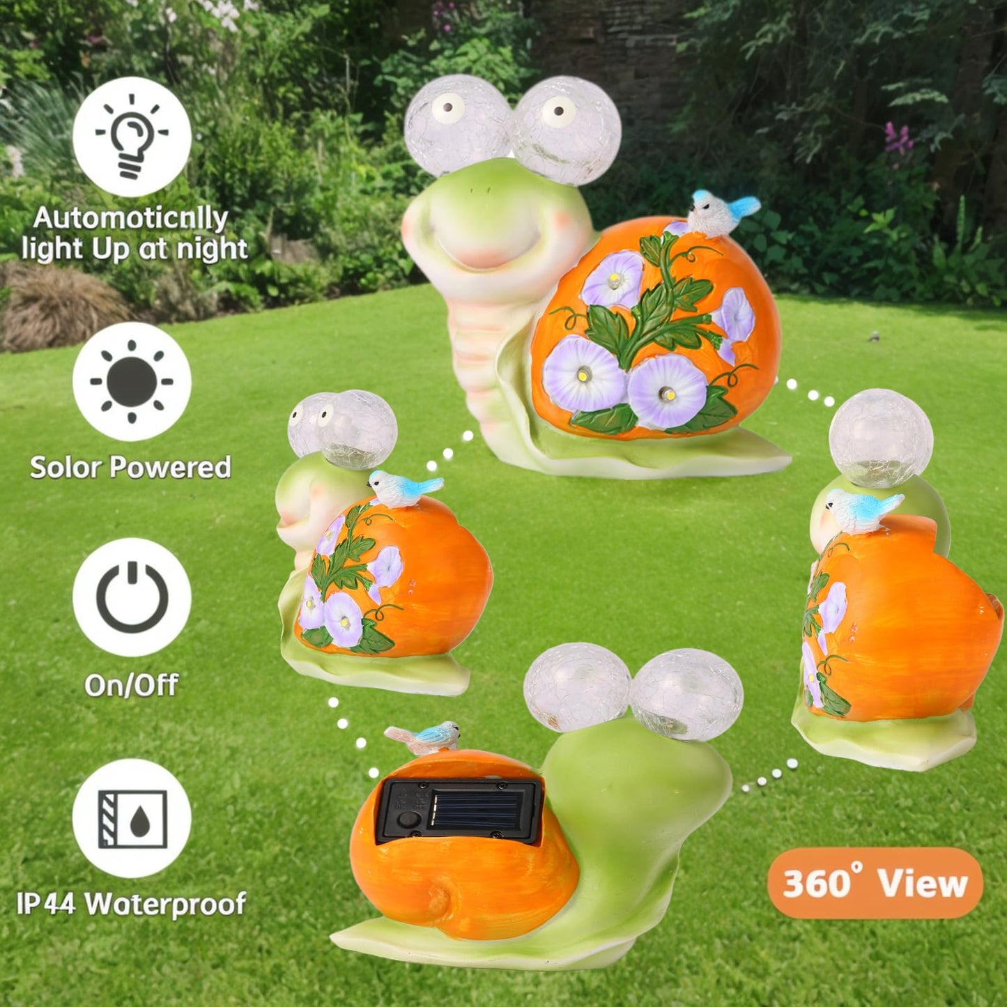 ASTRAEUS Solar Snail Statue Garden Light Figurine Outdoor Decor with 5 LED Lights Lawn Decor Statue Unique Christmas Birthdays Housewarming Gift