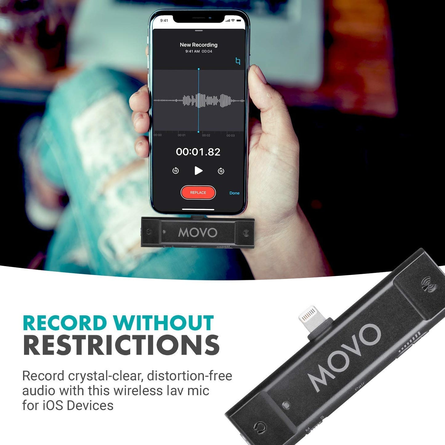 Movo Edge-DI Wireless Lavalier for iPhone - Perfect Compact Lav Mic for Smartphone Gimbal Stabilizer - Great for Vlogging, Filming, Teachers, and More
