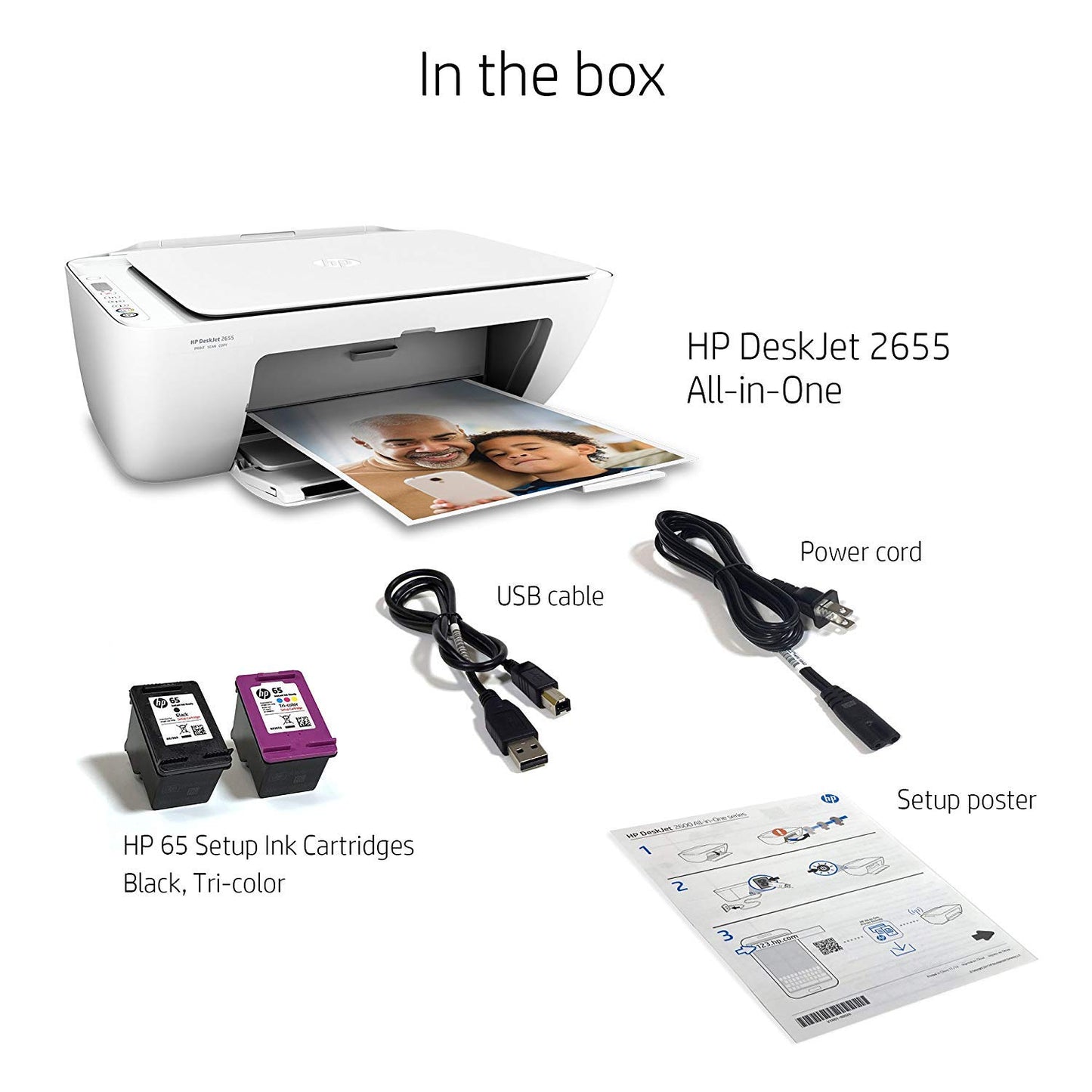 HP V1N04A#B1H DeskJet 2655 All-in-One Compact Printer, Instant Ink ready - White (V1N04A)