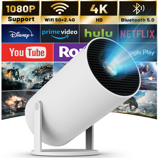 Mini Projector with 5G WIFI and Bluetooth, 4K 1080P Support Portable Projector 180° Rotatable 130'' Screen Movie Projector Auto Keystone Compatible