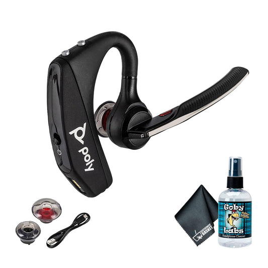 Poly Voyager 5200 Wireless Headset (Plantronics) - Single-Ear Bluetooth Headset w/Noise-Canceling Mic Bundle Including: Goby Labs Mic Cleaner