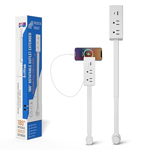 Power Outlet Extender Stick-2AC Plugs-Power Strips USB C & A Ports-180° Rotating Electrical Plug Extension-Surge Protector Power Strip Flat Plug-Wall