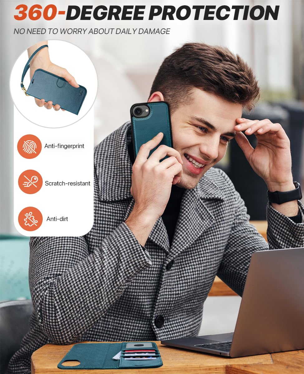 OCASE for iPhone 17e Case/iPhone 16e Detachable Wallet Case with Card Holder, 2 in 1 Pu Leather Flip Folio with RFID Blocking Stand Wrist Strap