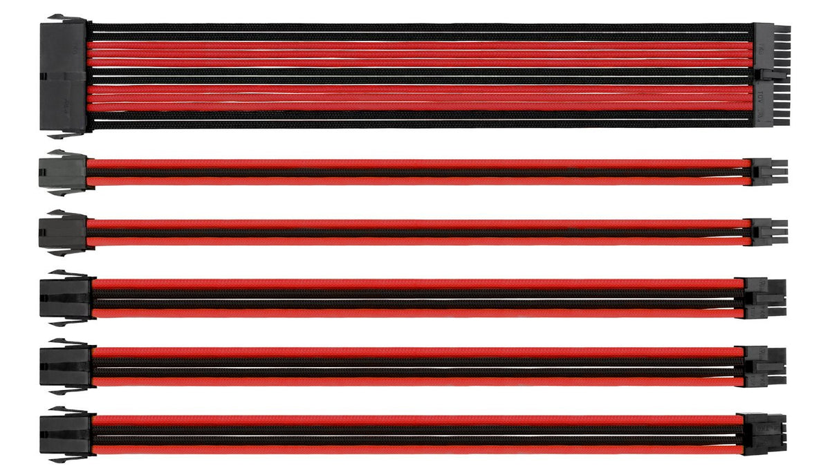 Thermaltake TtMod Sleeve Extension Power Supply Cable Kit ATX/EPS/8-pin PCI-E/6-pin PCI-E with Combs, Red/Black AC-033-CN1NAN-A1