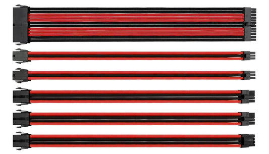 Thermaltake TtMod Sleeve Extension Power Supply Cable Kit ATX/EPS/8-pin PCI-E/6-pin PCI-E with Combs, Red/Black AC-033-CN1NAN-A1