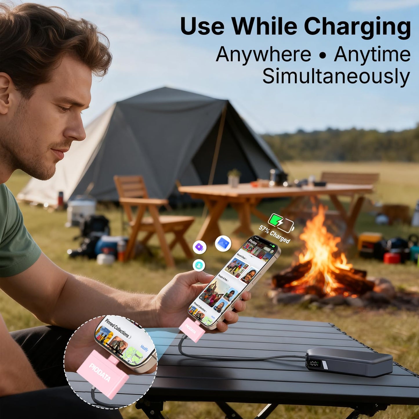 Piodata Micro SD Card Reader for iPhone 17/16/15, iPad, Android, Mac, PC, Laptop, USB C Memory Card Reader Adapter, Auto Photo Backup While Charging