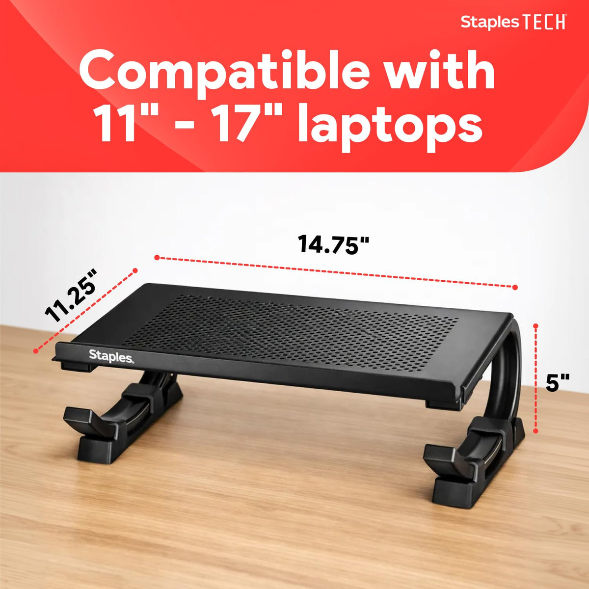 Staples TECH Adjustable Steel Laptop Stand, Ergonomic Curved Riser