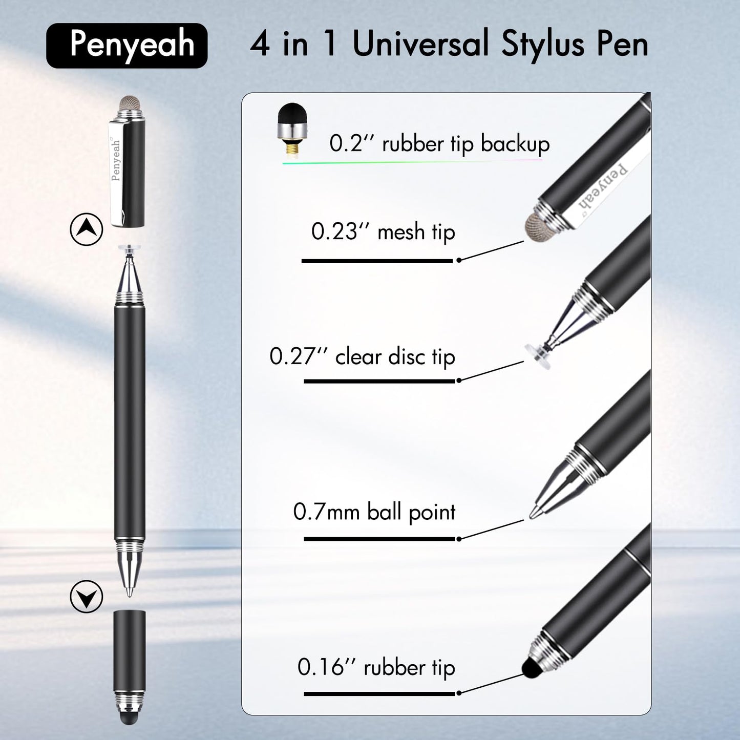 Penyeah Stylus Pen, 4 in 1 Stylus Pen for Touch Screens Everyday Use -Black