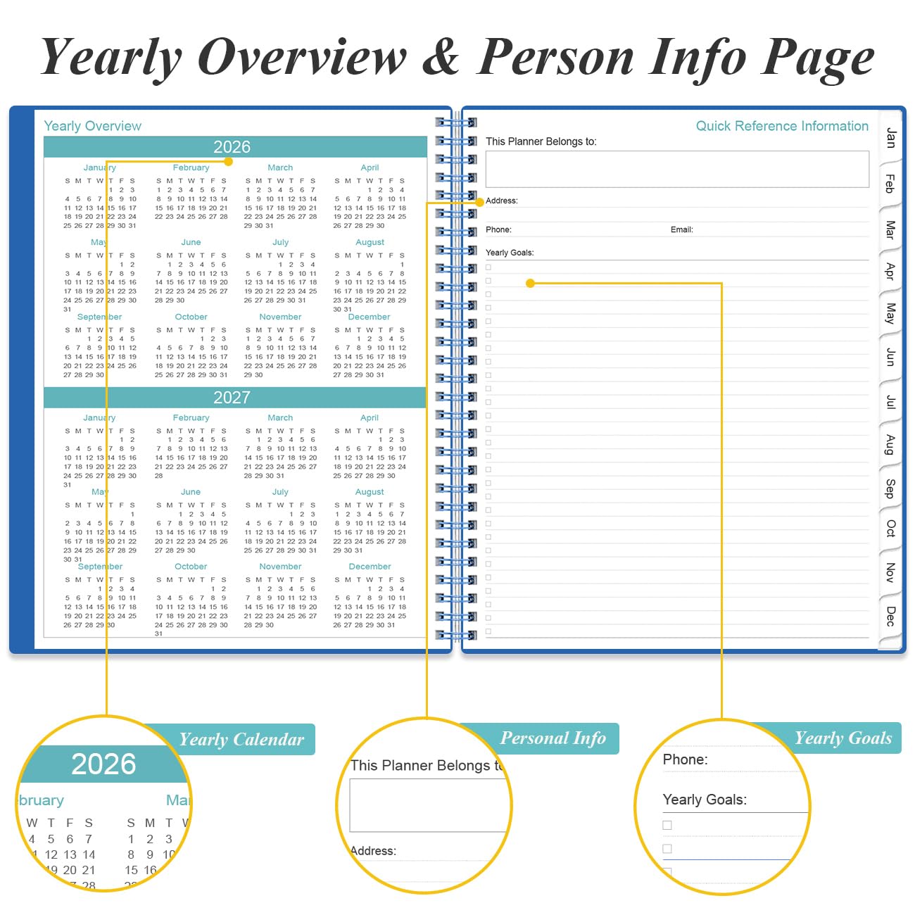 2026-2027 Planner - Planner 2026-2027 from July 2026 to June 2027 with 12 Monthly Tabs, Flexible Cover, Inner Pocket, 8.5" x 11", Blue