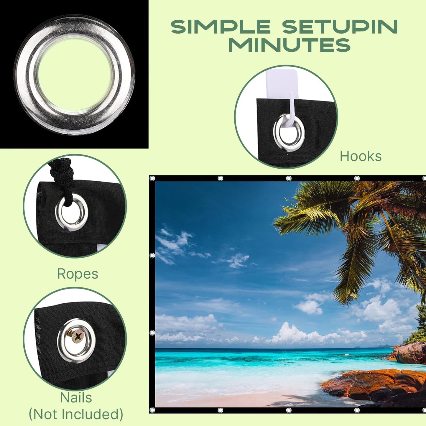AAJK Outdoor Projector Screen 150 inch, Washable Projector Screen 16:9 Foldable Anti-Crease Portable Projector Movies Screen for Home Theater Outdoor