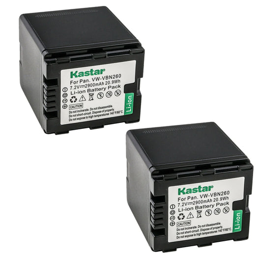 Kastar 2-Pack Battery VW-VBN260 Replacement for Panasonic HDC-SD900, HDC-SD909, HDC-TM900, HDC-TM900GK, HDC-TM900GK-3D, HDC-TM900K, HDC-TM900P