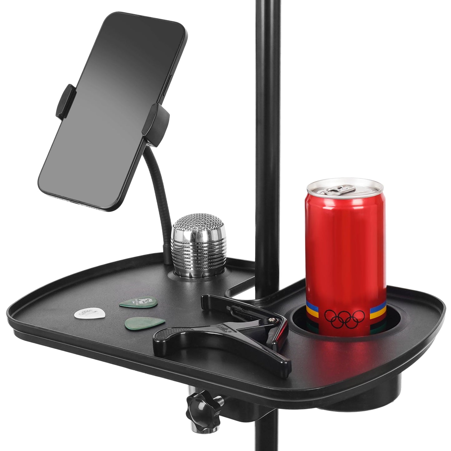 Auhafaly Plastic Microphone Stand Tray Stage Concert Performance Vocal Guitar Accessory with Drink Holder and Microphone Holder (Deluxe B), ahy00