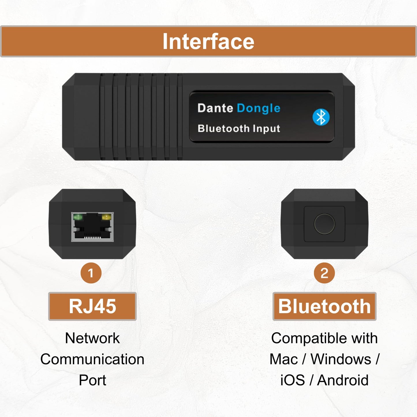 J-Tech Digital Digital Dongle Adapter 2x1 with Bluetooth and PoE, Input/Output IO Dante Adapter Supports 2x1 Channel Signal Transmission