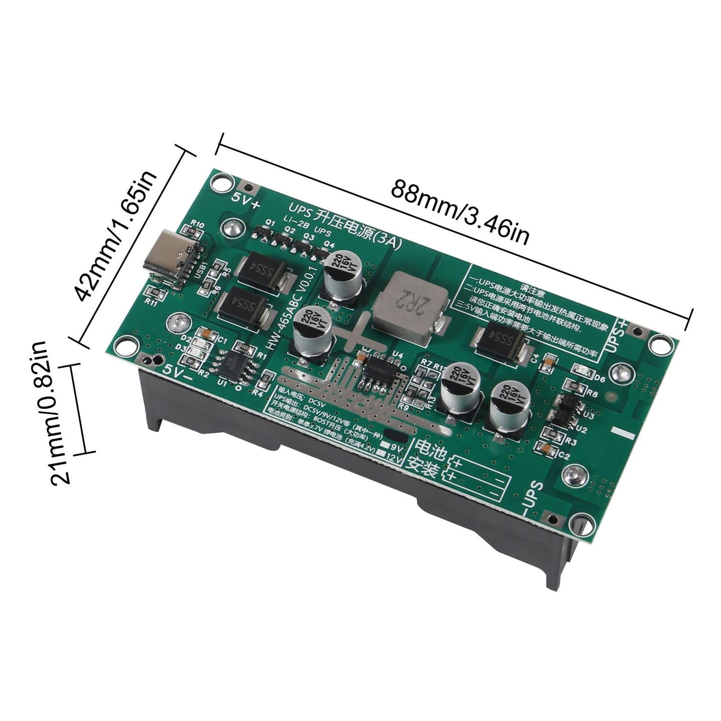 JUZITAO 2PCS Type-C 15W 3A 5V Fast Charge UPS Power Supply 18650 Lithium Battery Charger Module DC-DC Step Up Booster Converter