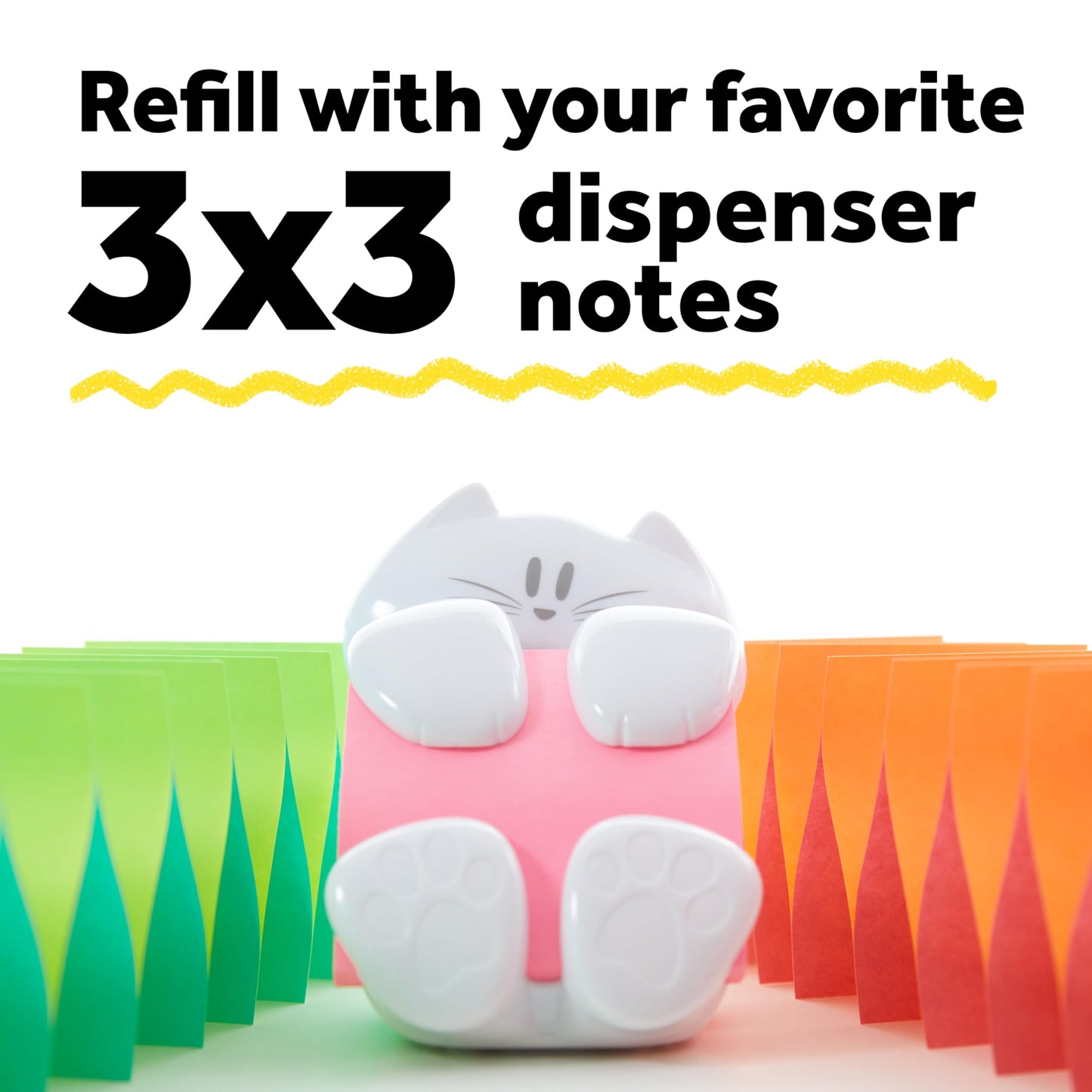 Post-it Dispenser, Sticky Note Holder, White Cat Design, Includes 45 Pop-Up Sheets of 3 in x 3 in Pink, Sticky Notes Holder for Desk, Classroom or