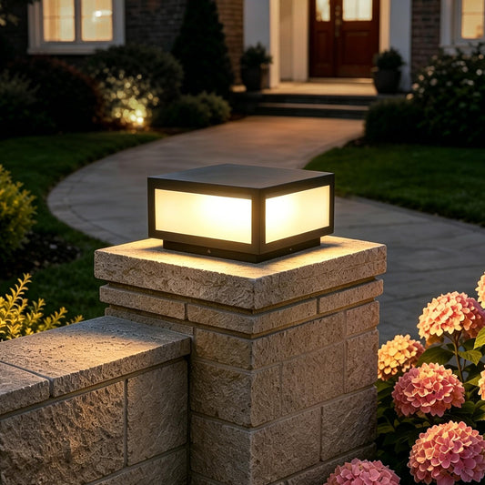 SLAWA Outdoor Post Caps Light With Pier Mount Base Column Cap Lamps Black Waterproof Pole Lantern Light Fixture Square Exterior Pillar Lamp Outdoor