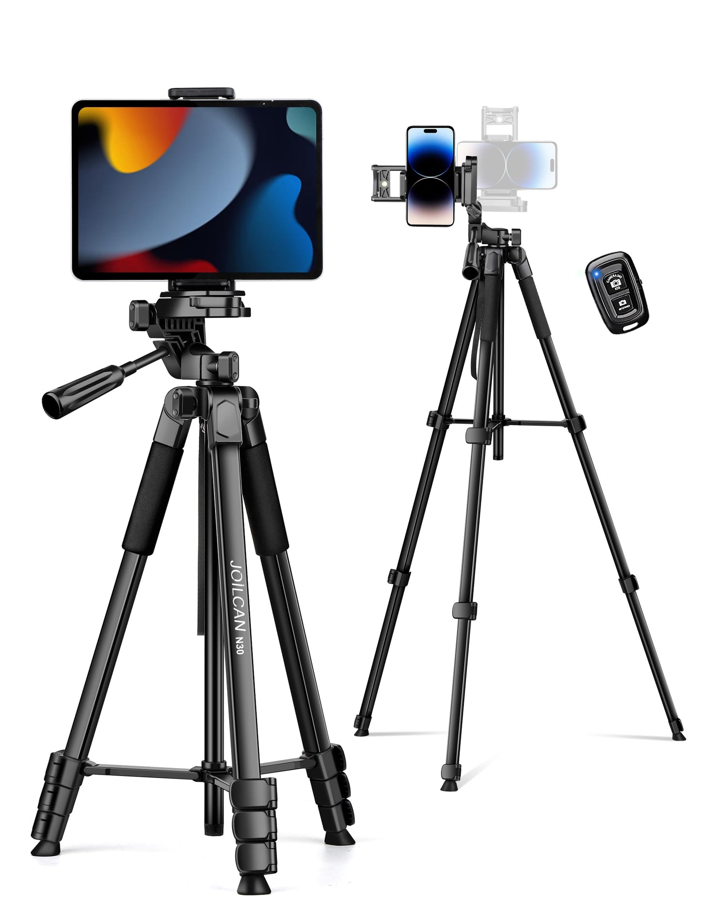 JOILCAN Phone Tripod, 67" Camera Tripod Stand for iPhone iPad, Professional Aluminum Travel Tripods with Wireless Remote and Carry Bag for Cellphone