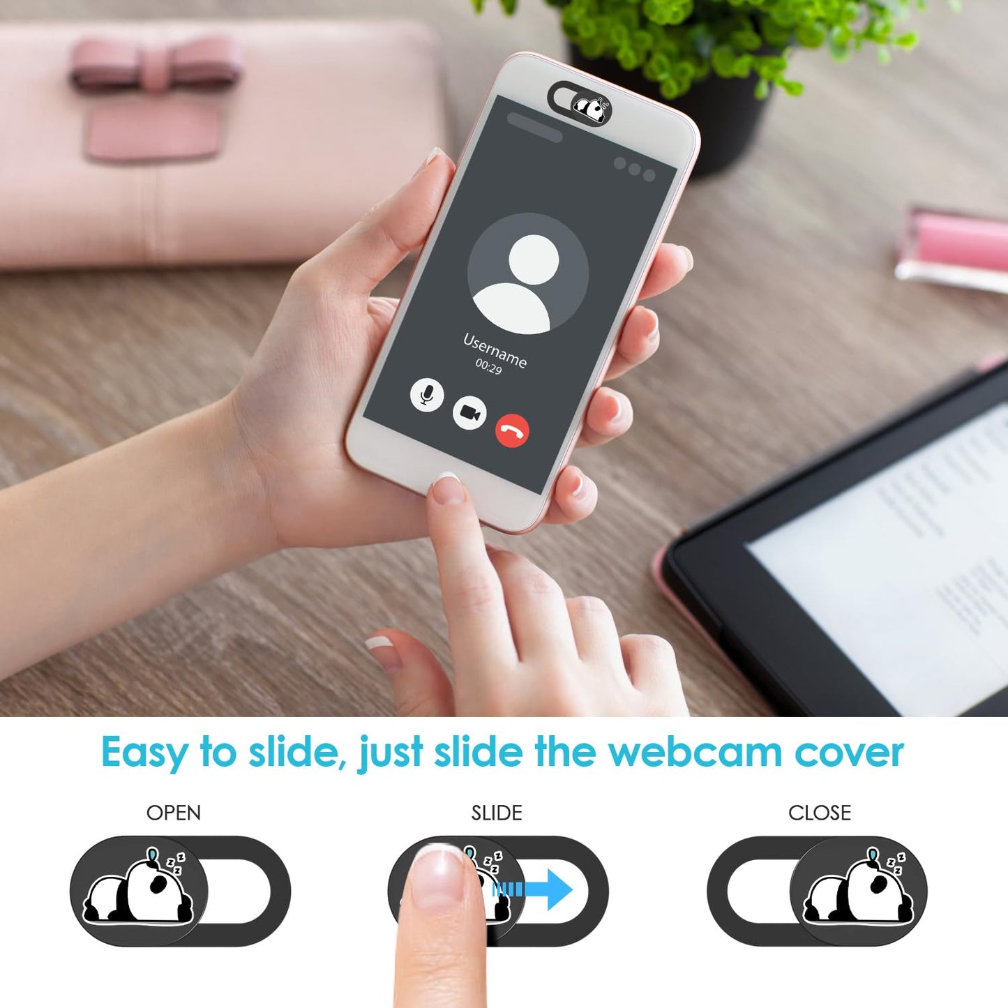 Webcam Cover, 0.02 inch Panda Laptop Camera Cover, Cute Accessories for Laptop PC iPhone iPad iMac MacBook Pro Air Computer Smartphone Tablet, Camera