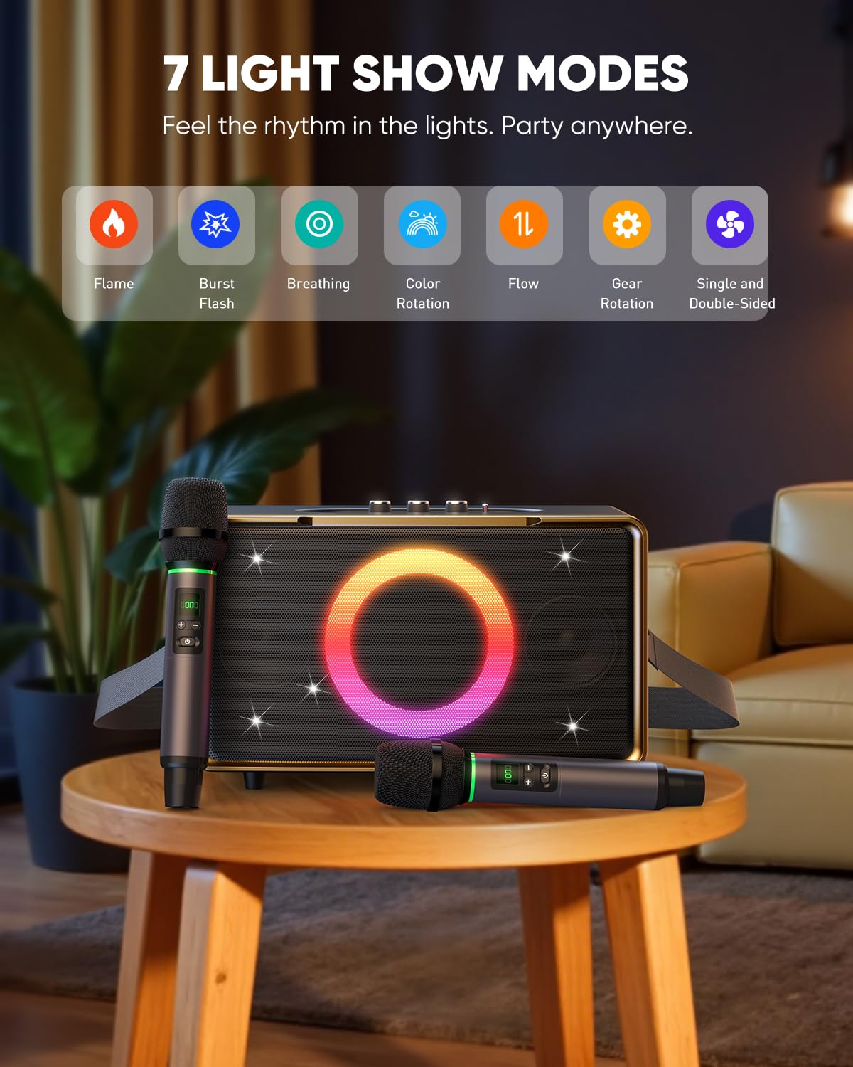 GFEEN Party Bluetooth Speaker: 100W Peak Loud! Deep Bass, 15H Playtime, Large Wireless Speakers, Powerful Sound, Light Show, Fast Charging