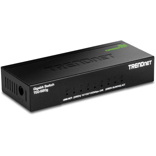 TRENDnet 8-Port Mini Gigabit Switch, TEG-S80g, Ethernet Splitter, NDAA + TAA Compliant, Desktop Metal Ethernet Network Switch, 8 x Gigabit Ports