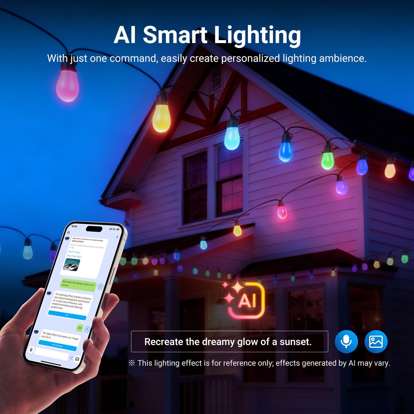 NEEWER 96ft Outdoor String Lights, App Control Smart AI RGBW Hanging Outside Warm White Patio Balcony Backyard Lighting, IP65 Waterproof, 30 LED