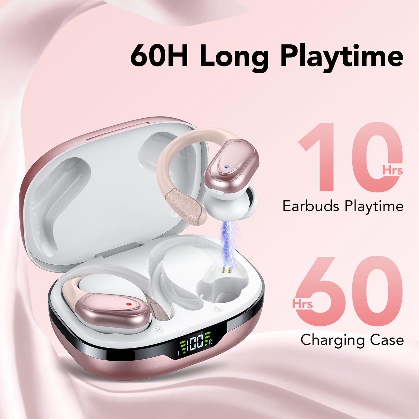 Ear buds Wireless Earbuds Bluetooth 5.3 Headphones 60hrs Playtime with Digital Display Sports Wireless Headphones with Earhook Deep Bass IPX7