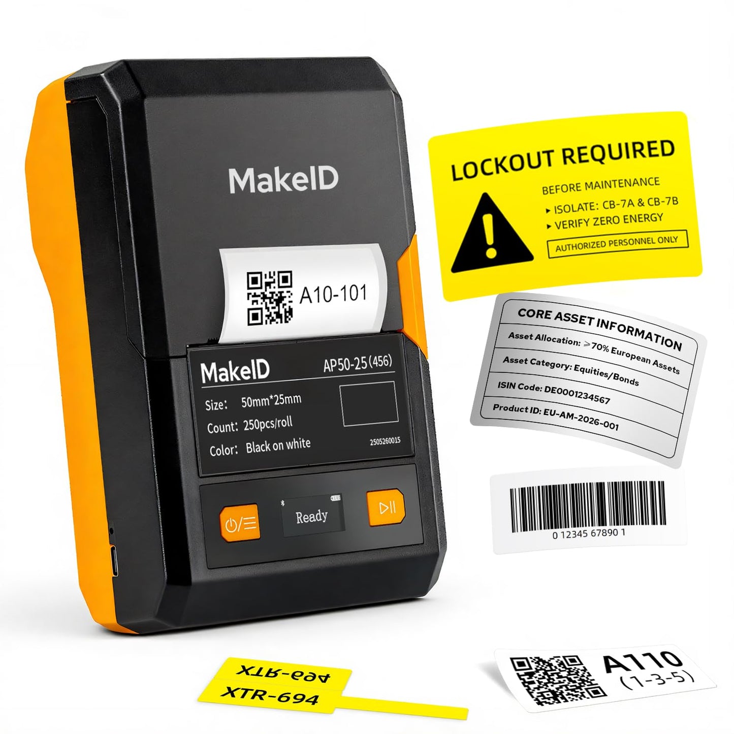 Makeid EP53 Portable Industrial Label Maker, 2" Print Head Bluetooth Label Printer, Mobile APP & PC Editor Compatible, 2000mAh Li-ion Battery, Come
