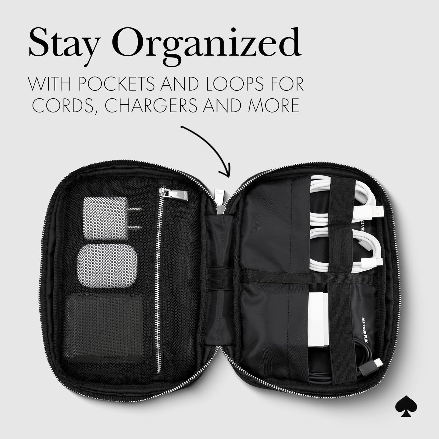 kate spade new york Nylon Tech Organizer Pouch - Electronics Cable Cord Organizer, Travel Case for Chargers, Power Bank, AirPods, and Accessories