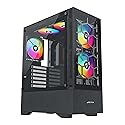 Apevia Eclipse-BK Eclipse Mid Tower Gaming PC Case w/ 5X 120mm ARGB Fans, 366 RGB Light Modes, Minimalistic Honeycomb Design, Tempered Glass Front &