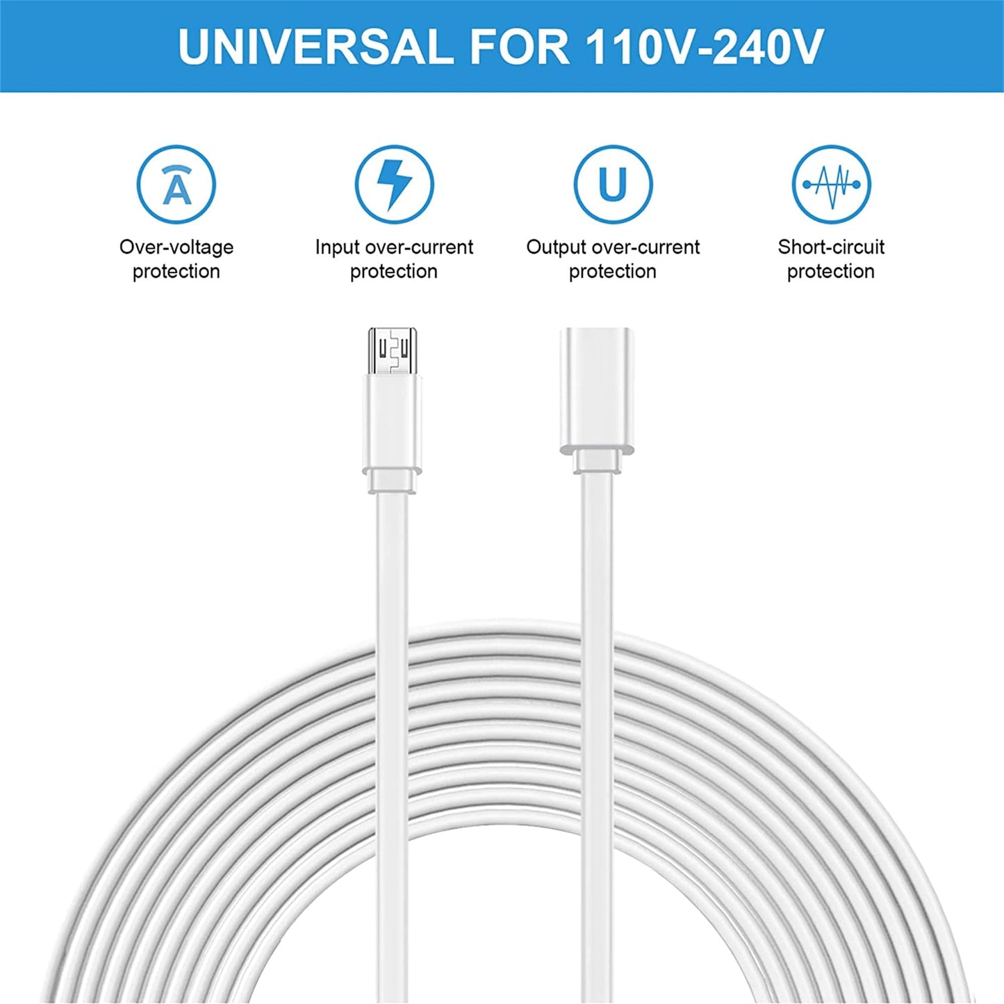 Sumind 2 Pack 20FT Total Micro USB Extension Cables, Male to Female Extender Cord Compatible with Wyze Cam OG, WYZE Cam Pan,Wyze Cam V3,Kasa Camera