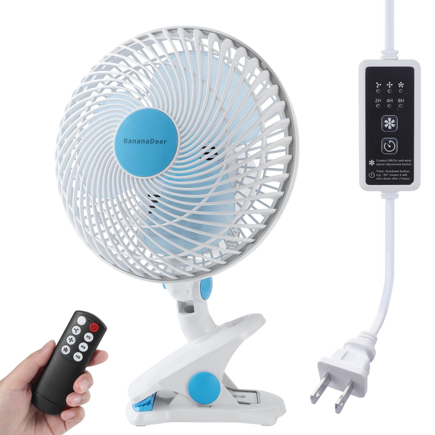 BananaDeer Oscillating Clip on Fan 9-Inch With Remote control, Portable Desk Fan Adjustable Tilt, w/Sturdy Clamp,3 Speed, 3 Timer, Shaking Fan