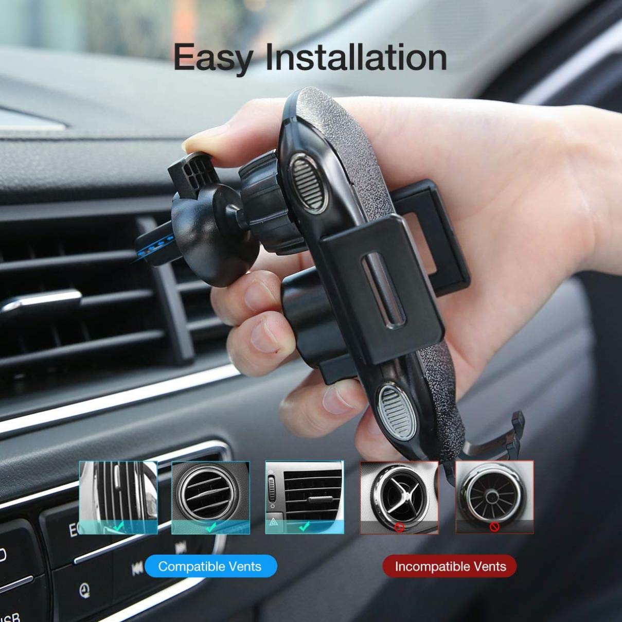ANSEWIRELESS Car Wireless Charger Mount Compatible with LG V40 ThinQ Phone, Air Vent Holder Fast Charge Cradle Dock Auto Sensor 10W and 7.5W AC Louver