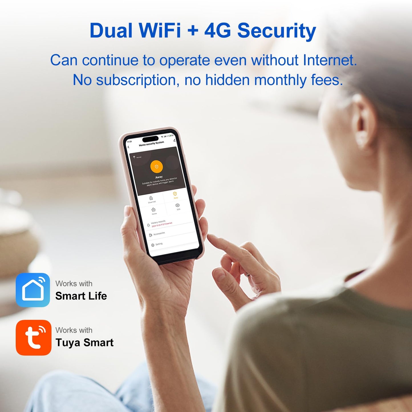 WiFi Wireless Alarm System for Home Security - 24/7 Protection Smart Home Devices 4.3" Touch Screen, GSM/4G+WiFi, App Instant Alerts, No Monthly Fee