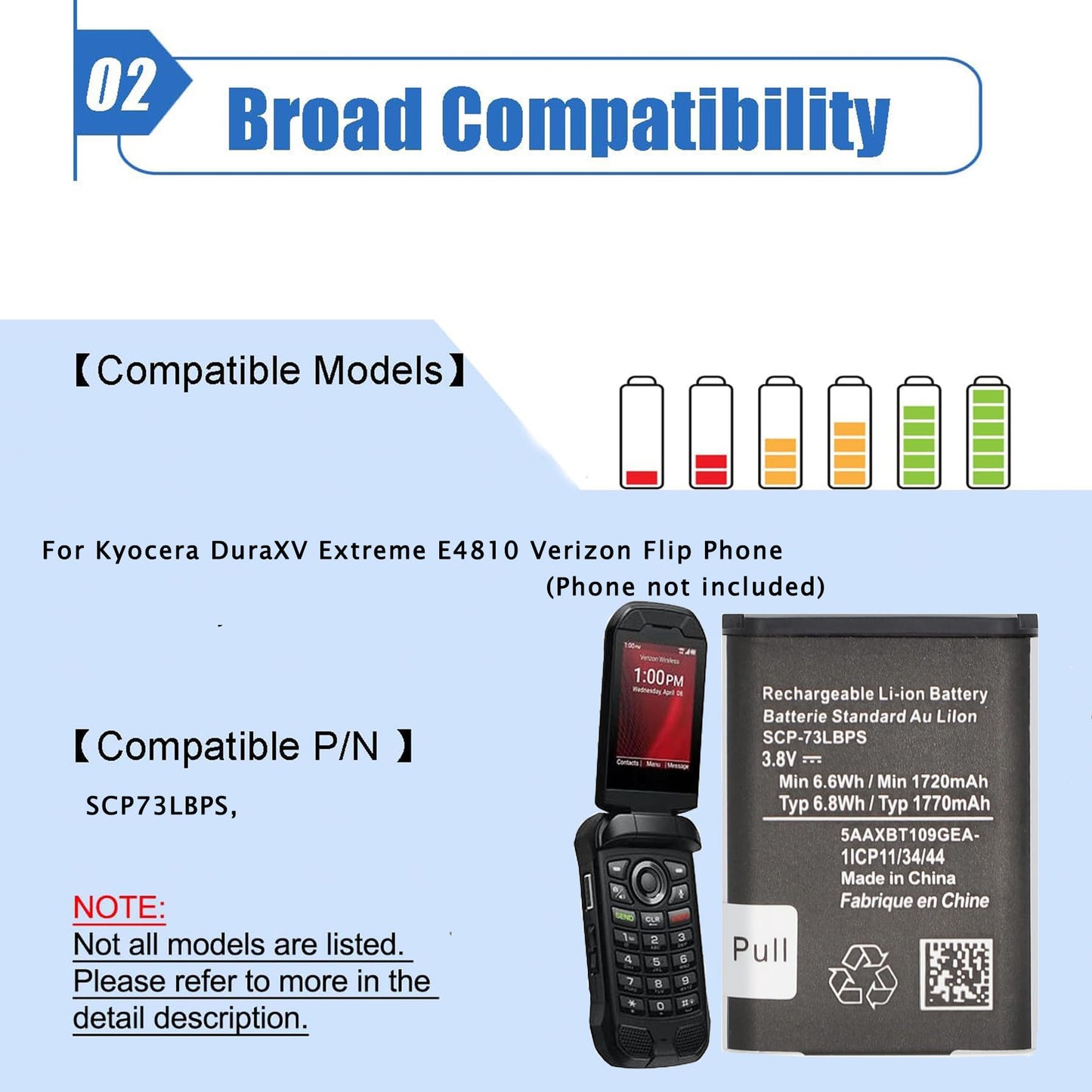 JUYUXIVM SCP-73LBPS Battery (New Upgraded) Replacement for Kyocera DuraXV Extreme E4810 Verizon Flip Phone SCP73LBPS