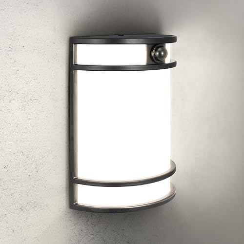 ASD 10 Inch Motion Sensor LED Outdoor Sconce Lights - 15W 120-277V 3000K 4000K 5000K Black Exterior Lighting Fixtures, Dimmable Exterior Lights