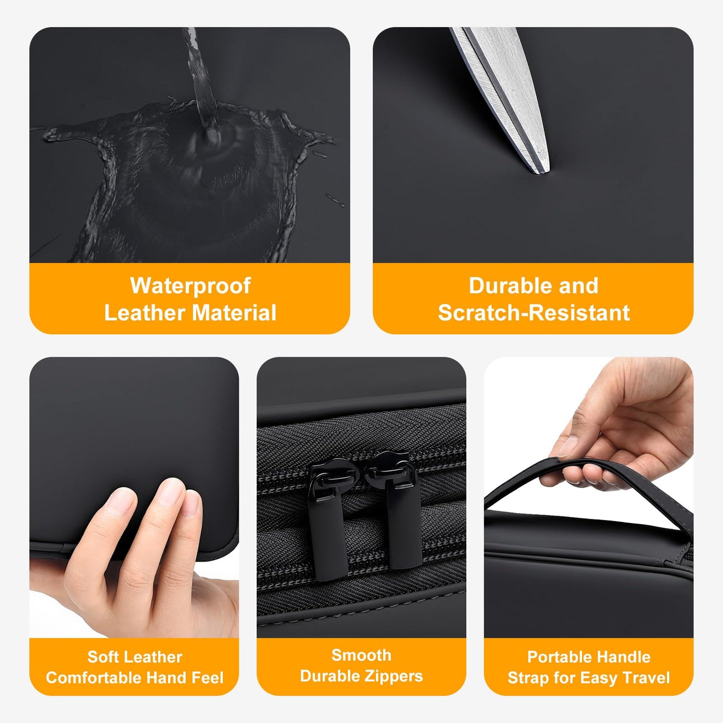 miloocul Large Capacity Electronics Accessories Organizer Travel Case with Adjustable Divider Waterproof Leather Cord Shockproof Tech Organizer Bag